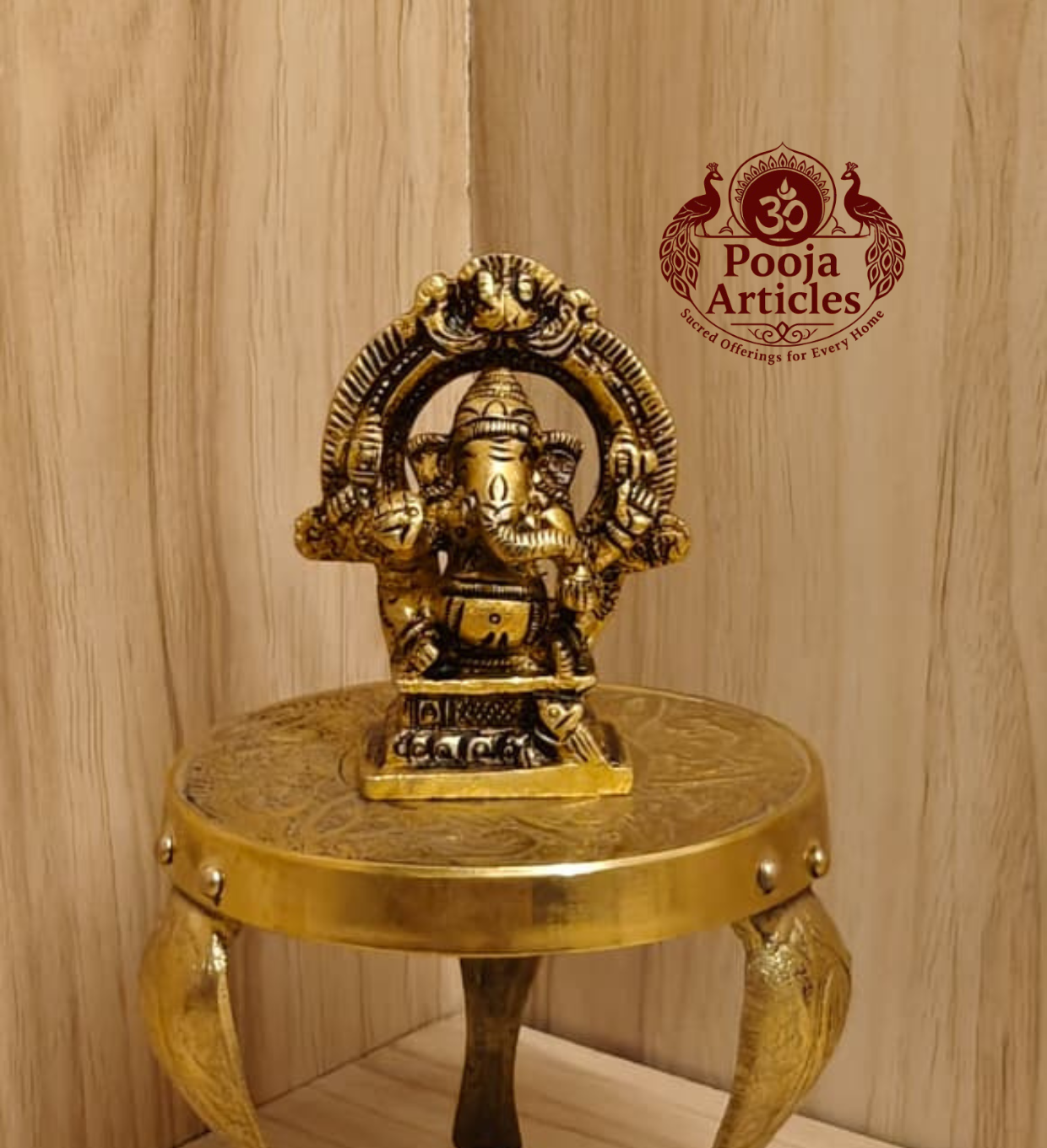 Brass Mini Ganesha Idol With Arch 2.5 Inch