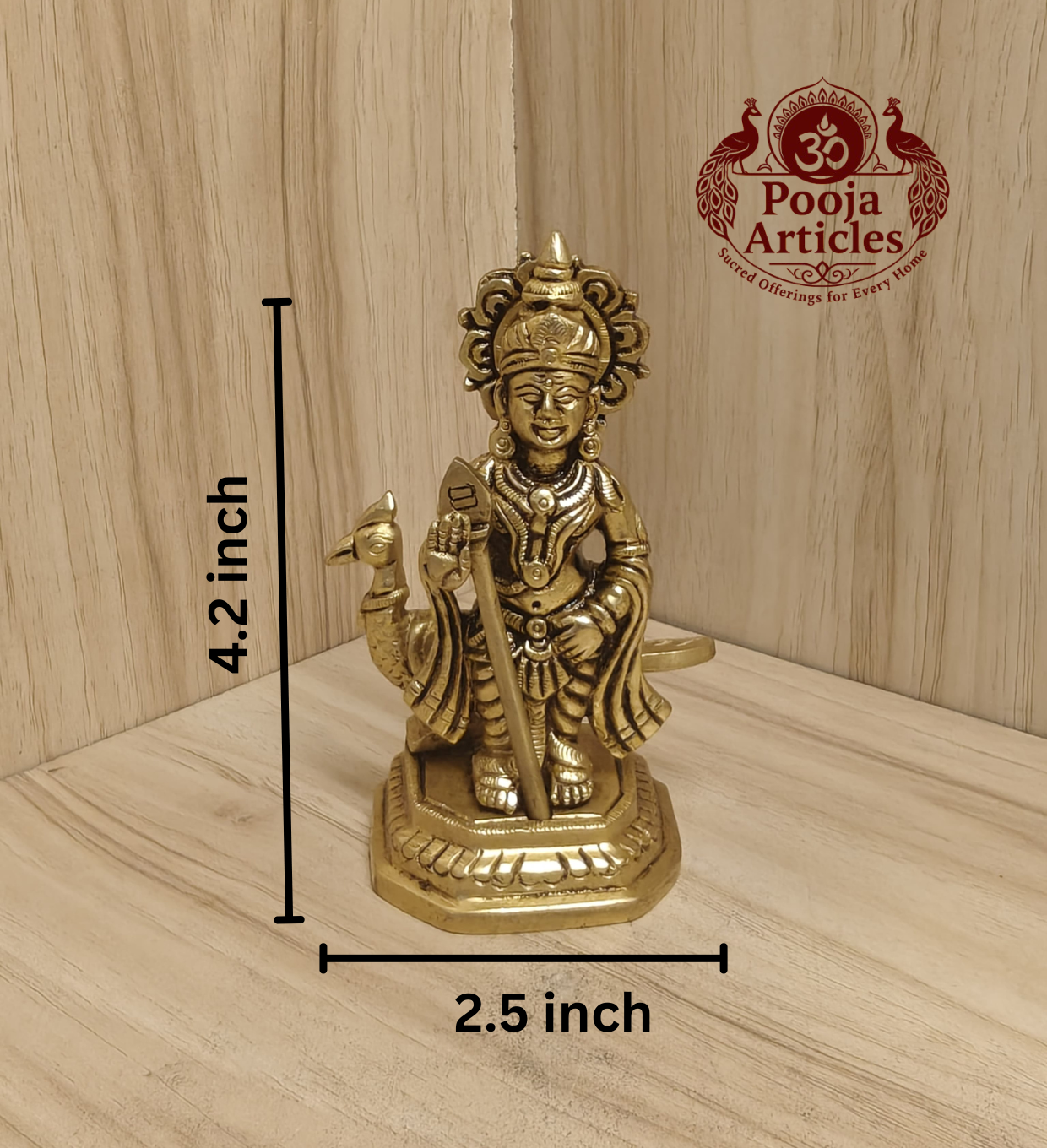 Brass Murugan Statue 4.2 Inch