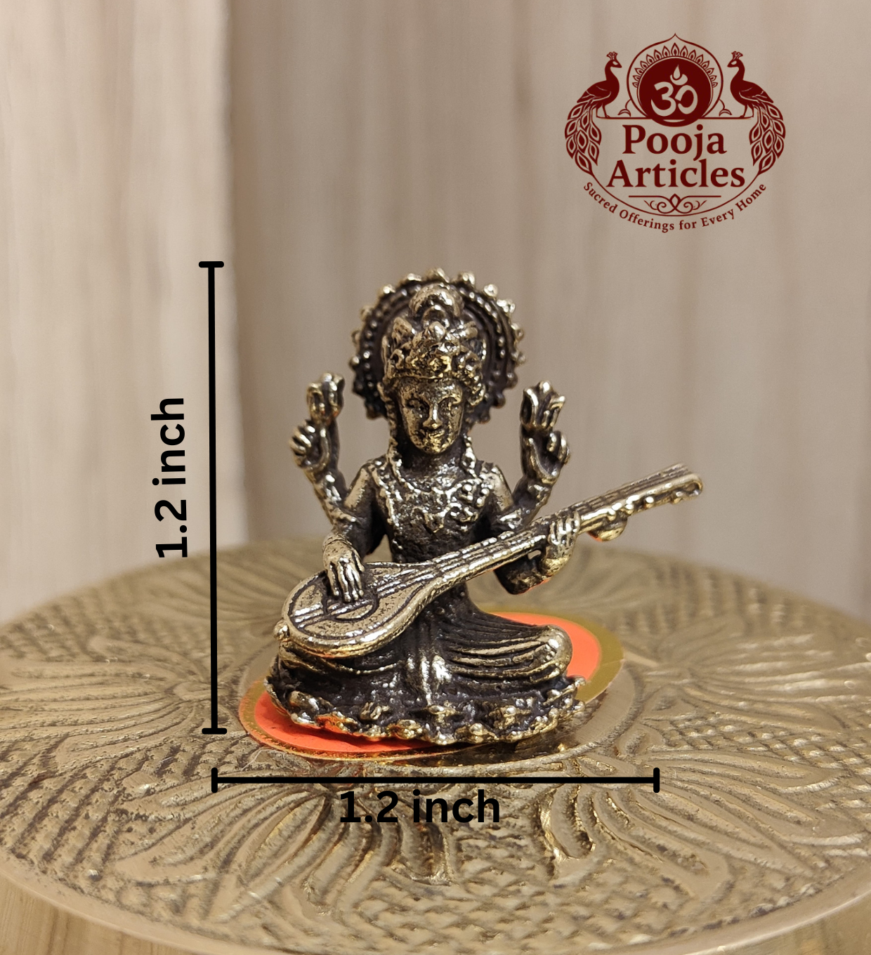 Miniature Brass Saraswati Idol 1.2 Inch