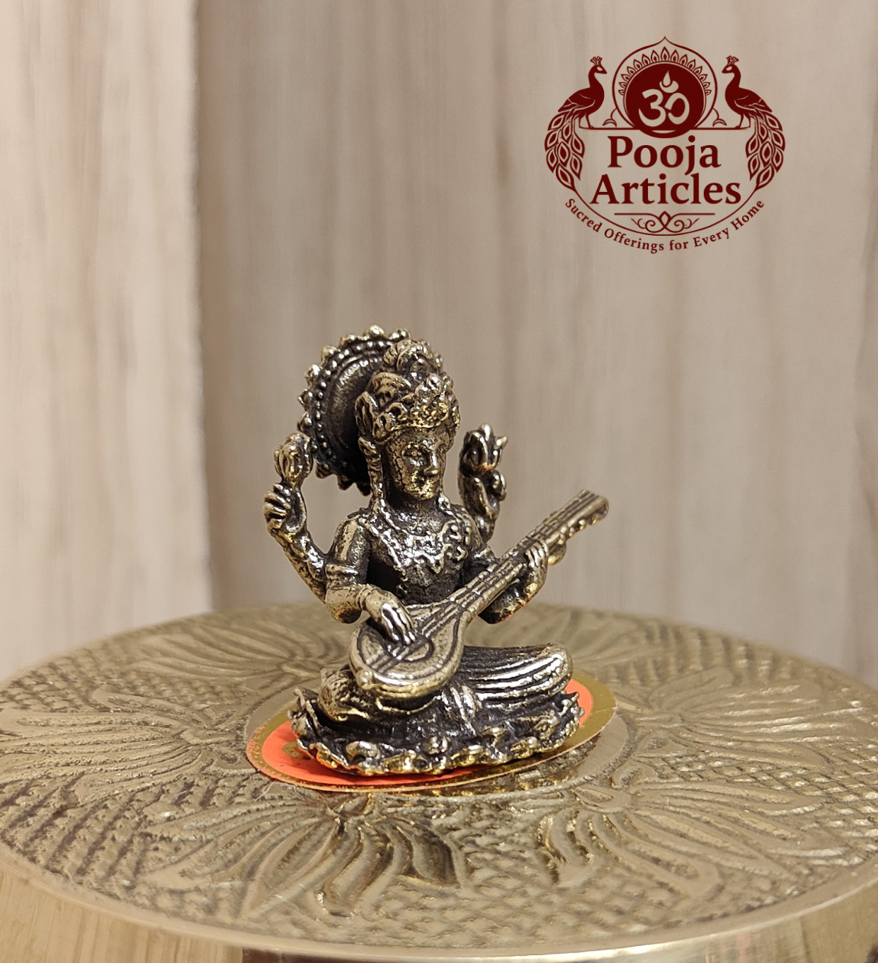 Miniature Brass Saraswati Idol 1.2 Inch
