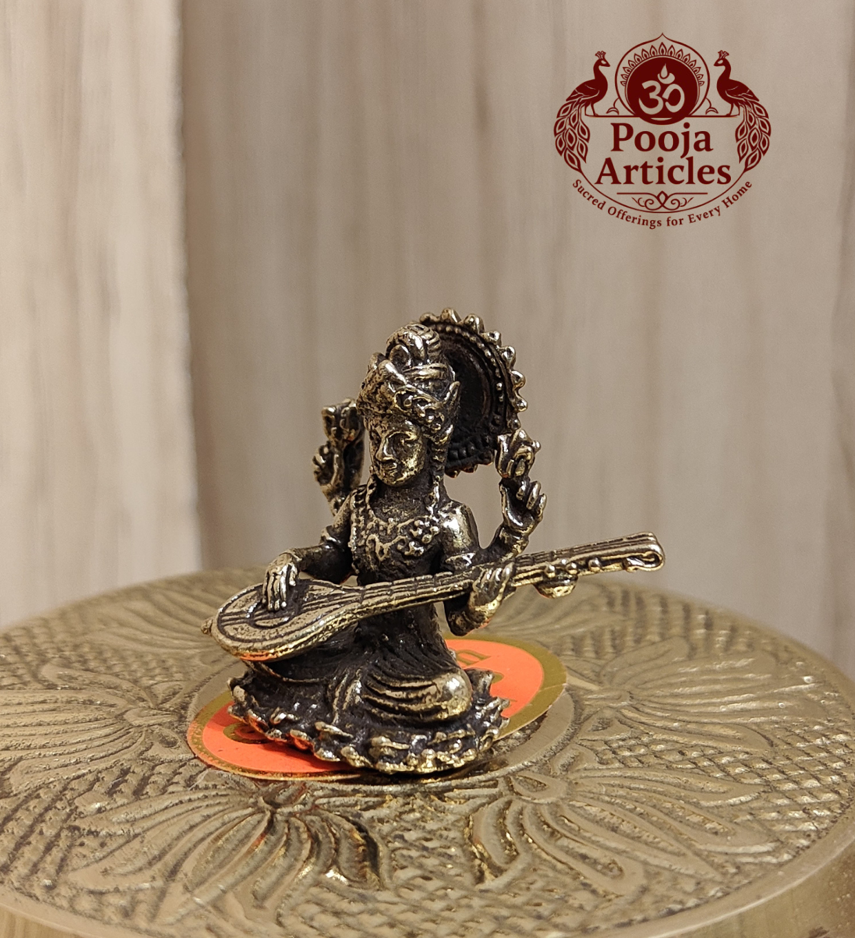 Miniature Brass Saraswati Idol 1.2 Inch