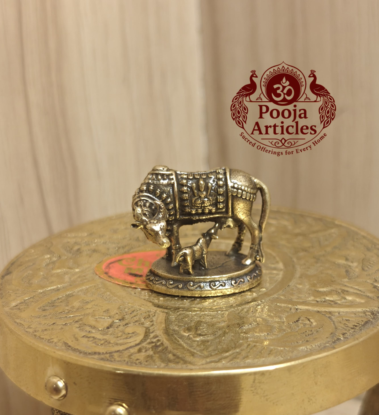 Miniature Brass Cow and Calf Statue 1 Inch
