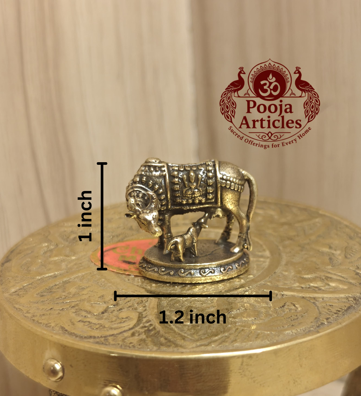 Miniature Brass Cow and Calf Statue 1 Inch