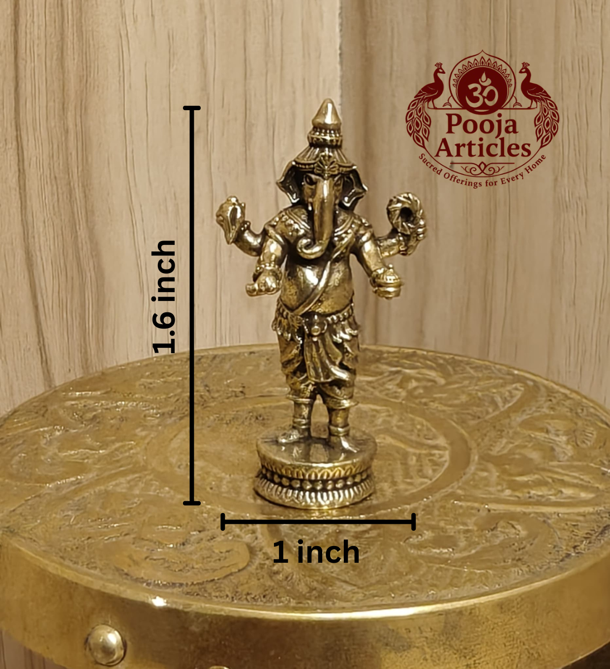 Miniature Brass Standing Ganesh Idol 1.6 Inch