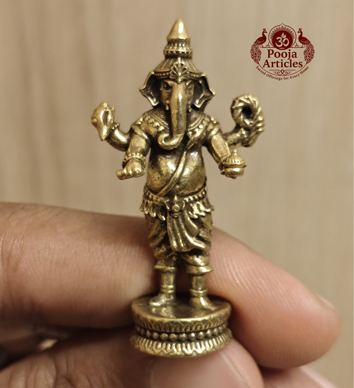 Miniature Brass Standing Ganesh Idol 1.6 Inch
