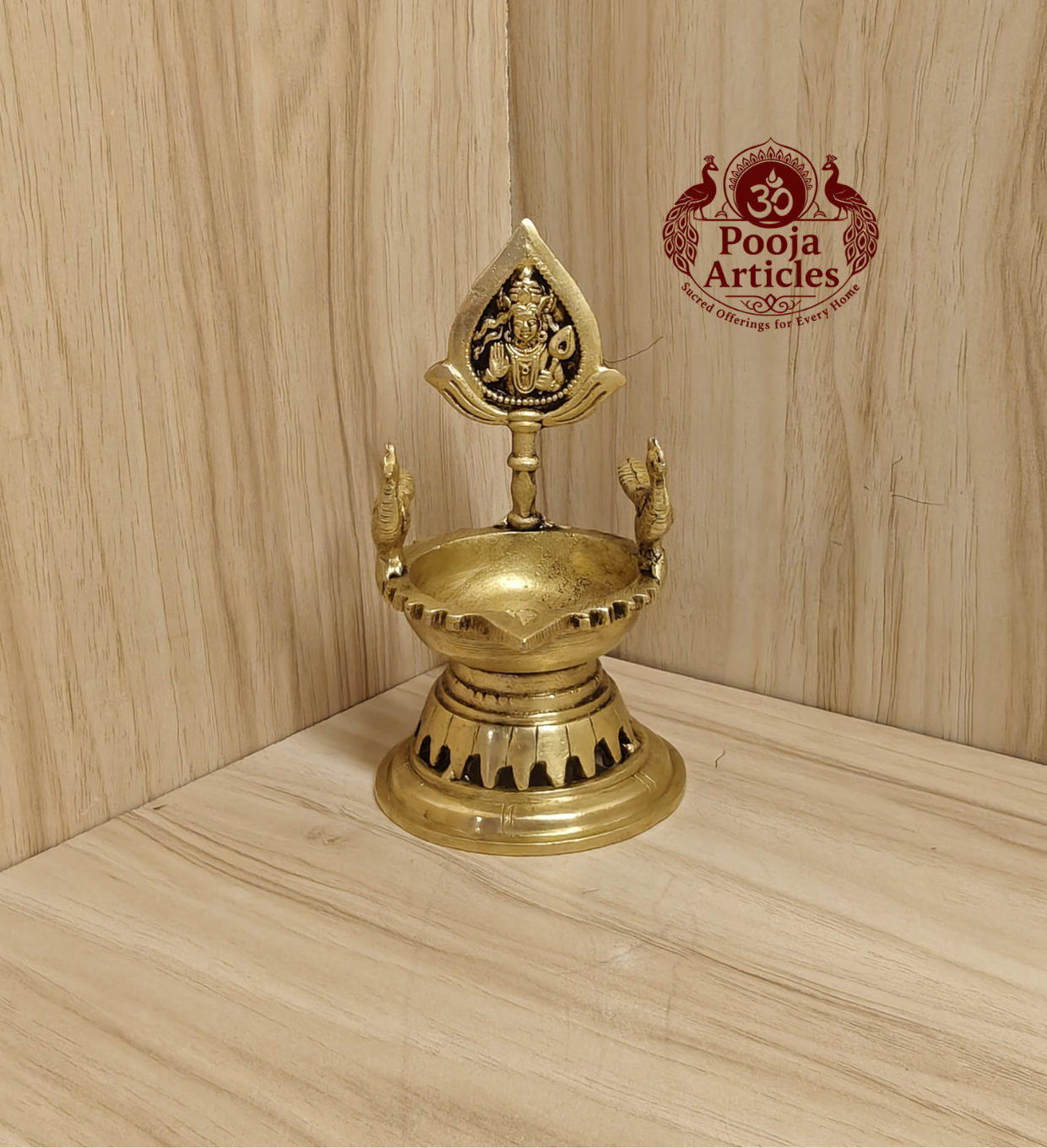 Brass Murugan with Peacock Diya 5 Inch
