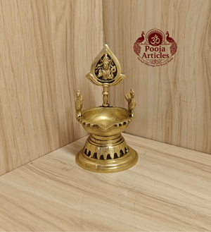 Brass Murugan with Peacock Diya 5 Inch