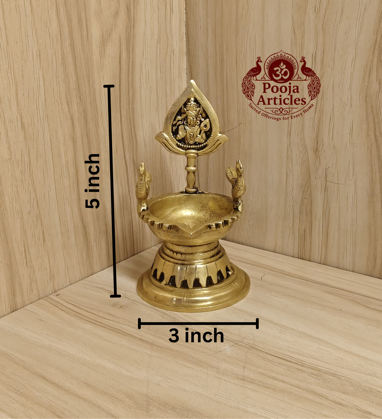 Brass Murugan with Peacock Diya 5 Inch