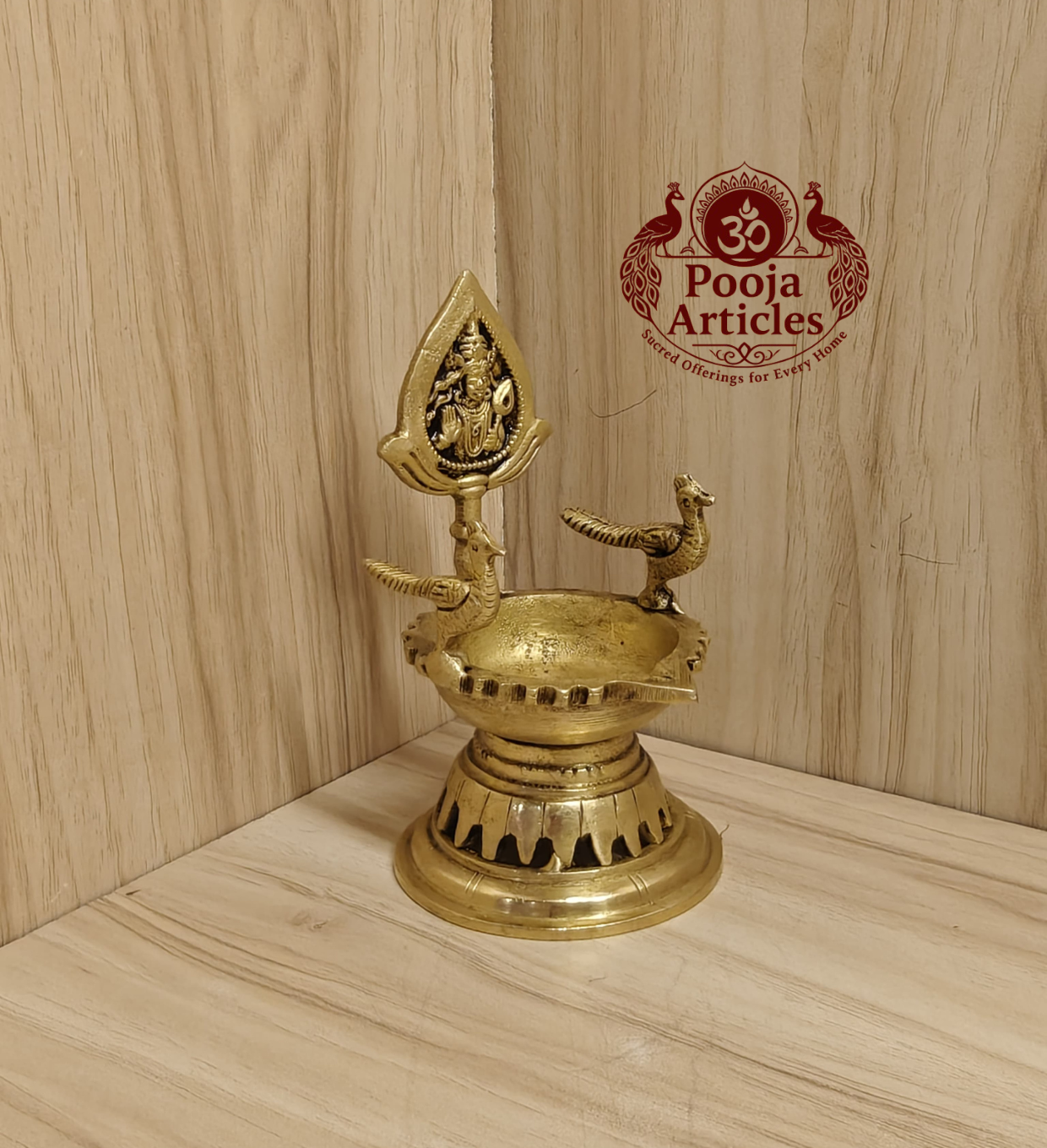 Brass Murugan with Peacock Diya 5 Inch