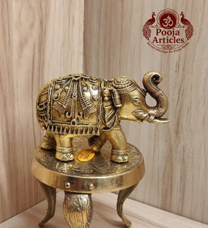 Premium Brass Elephant Statue 2.5 Inch Pooja Articles