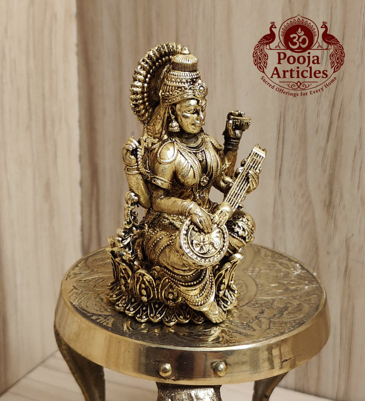 Premium Brass Saraswati Idol 3 Inch Pooja Articles