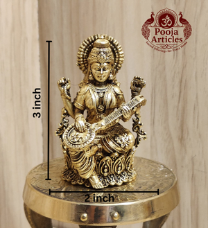 Premium Brass Saraswati Idol 3 Inch Pooja Articles
