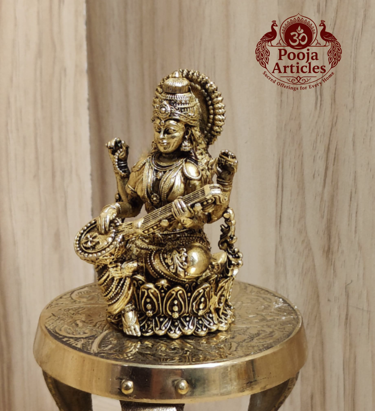 Premium Brass Saraswati Idol 3 Inch Pooja Articles