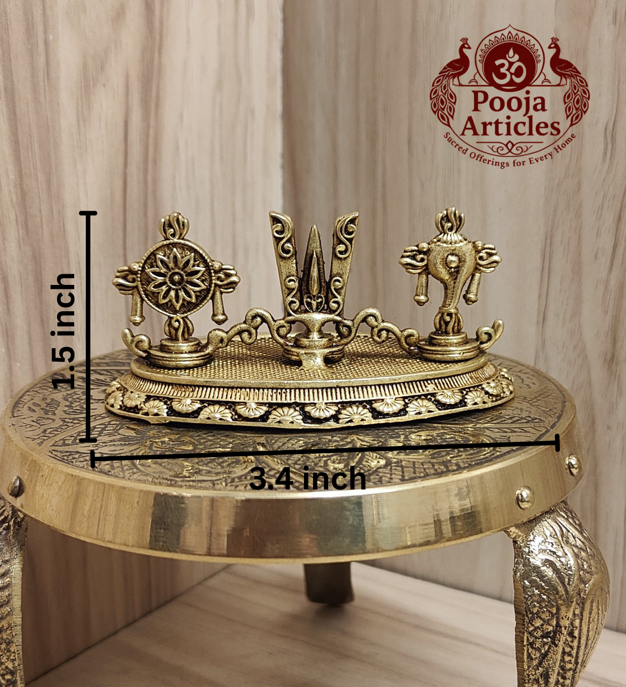 Premium Brass Shankh Chakra Namah Idol 1.5 Inch
