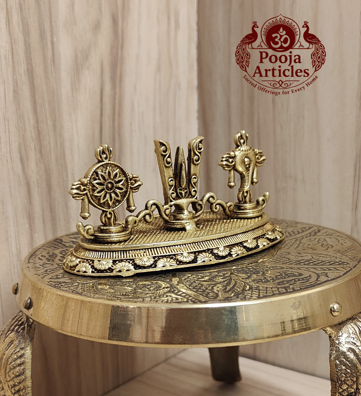Premium Brass Shankh Chakra Namah Idol 1.5 Inch Pooja Articles