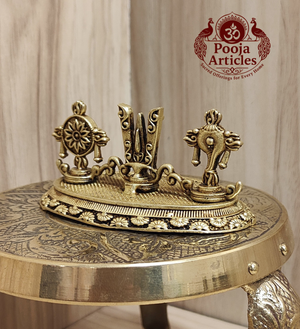 Premium Brass Shankh Chakra Namah Idol 1.5 Inch Pooja Articles