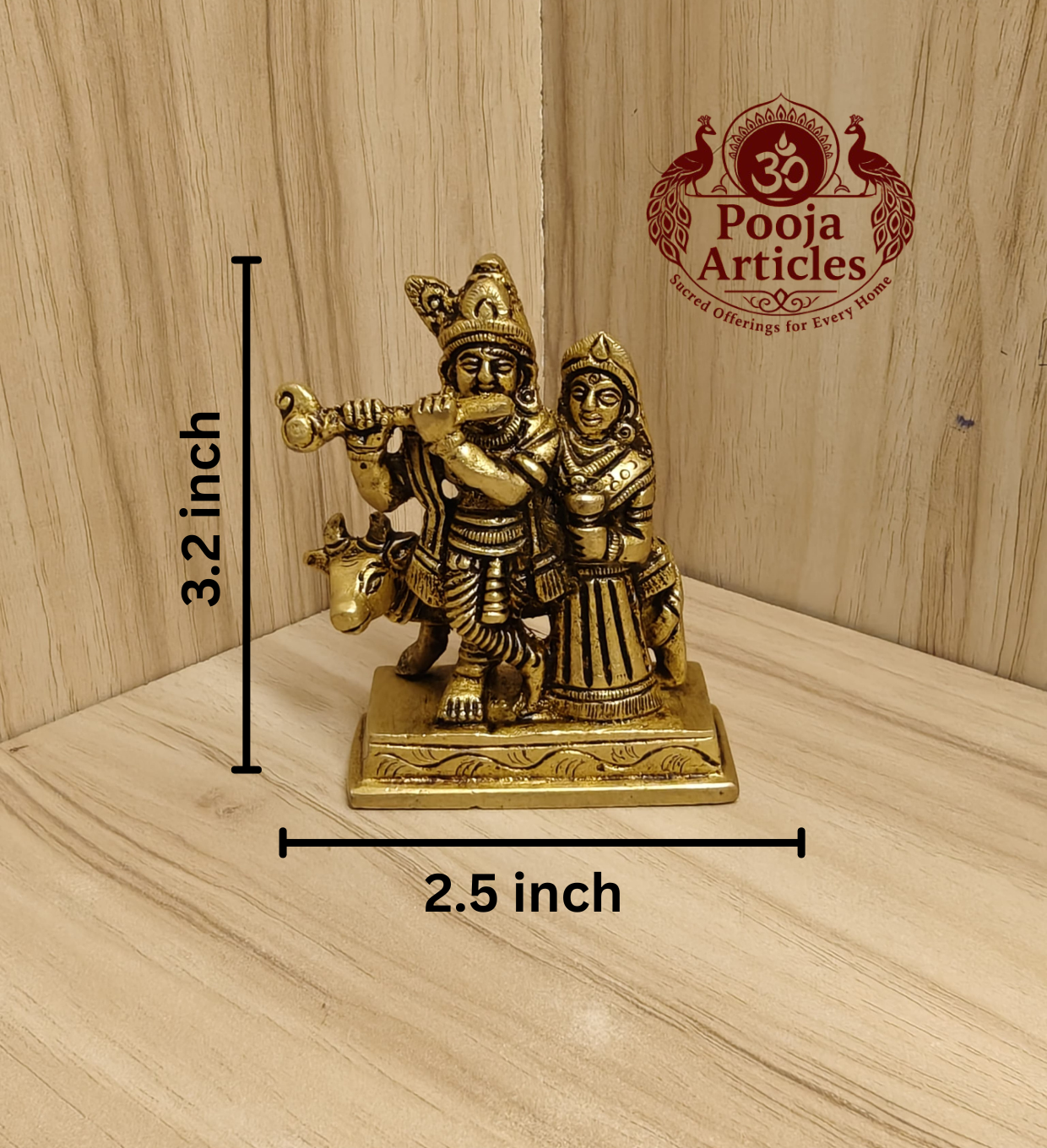 Brass Radha Krishna with Cow Idol 3.2 Inch