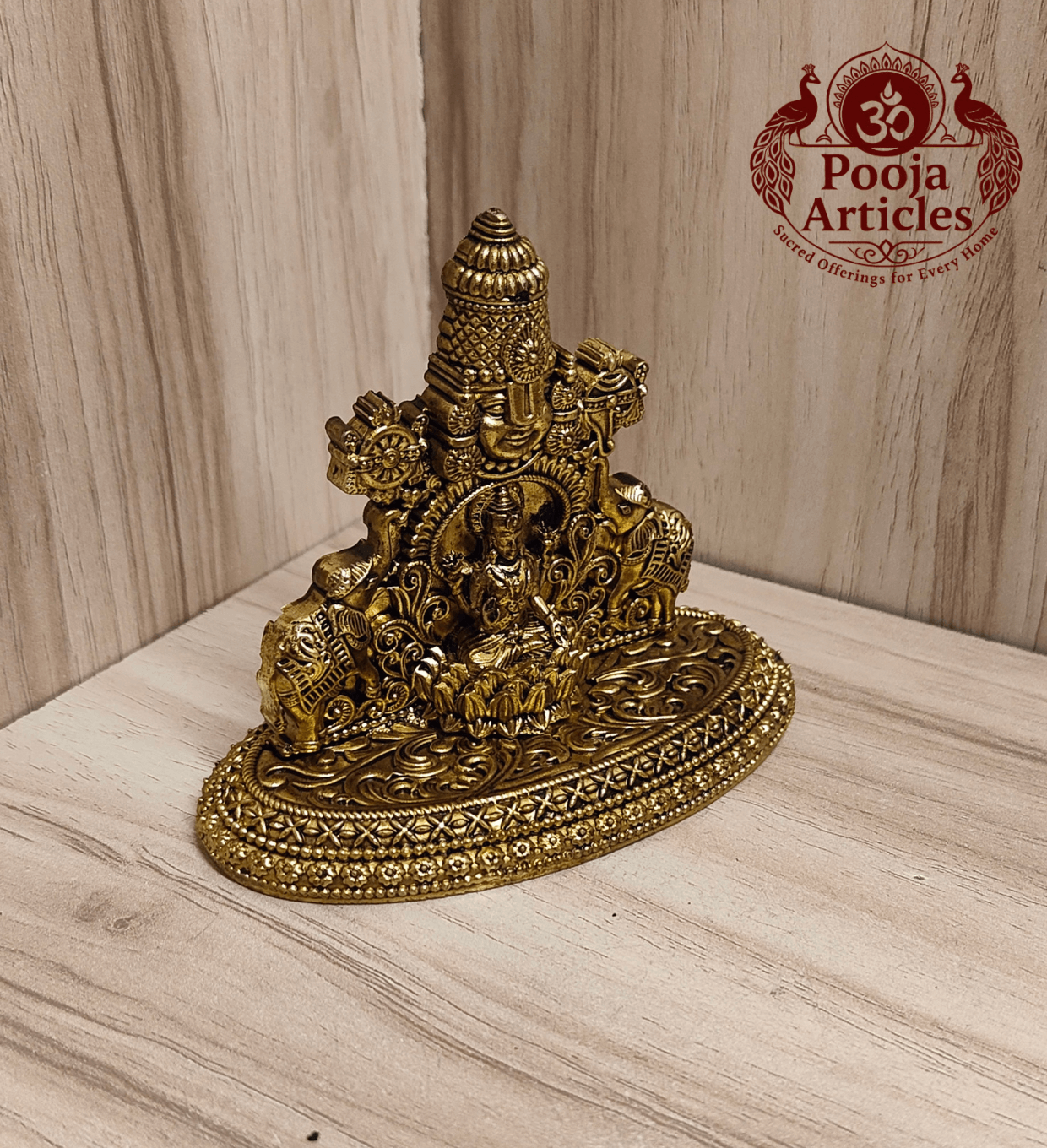 Premium Brass Tirupati Balaji with Gajalakshmi Statue 3 Inch Pooja Articles