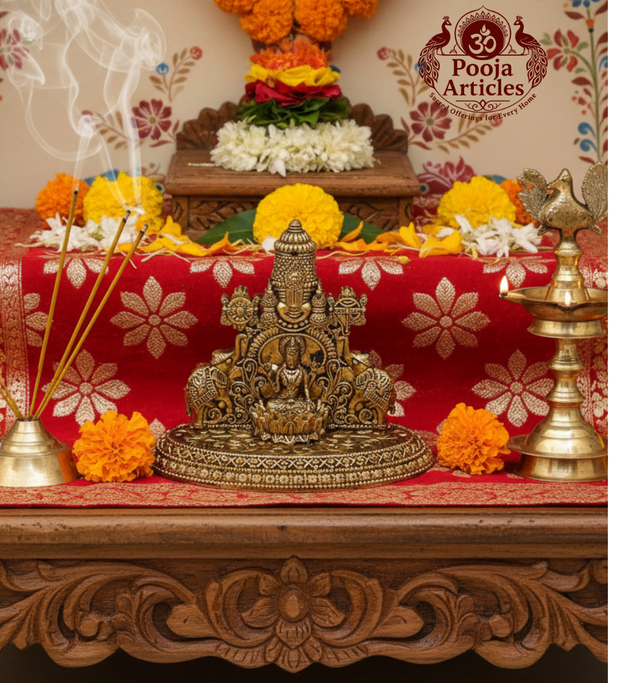 Premium Brass Tirupati Balaji with Gajalakshmi Statue 3 Inch