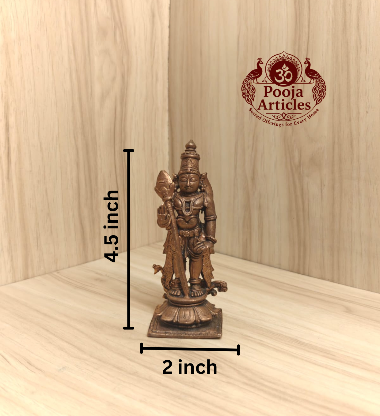 Copper Murugan Statue 4.5 Inch