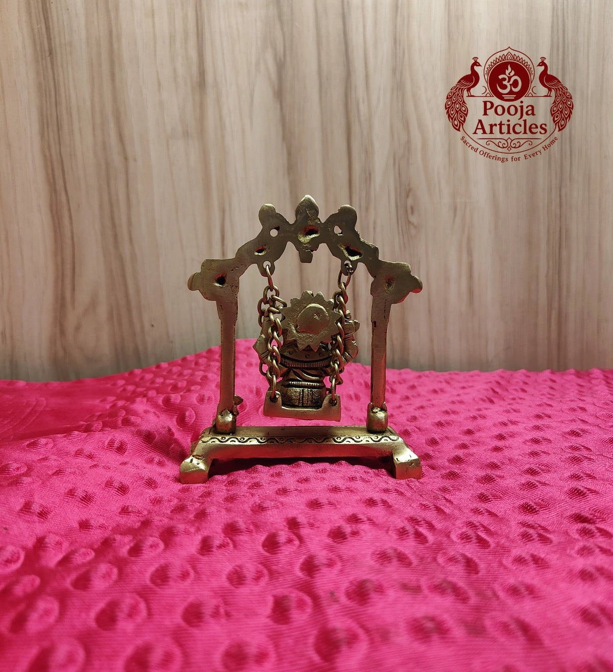 Premium Brass Ganesha on Jhula Swing Statue 4.2 Inch - Back view showing arch and chain structure